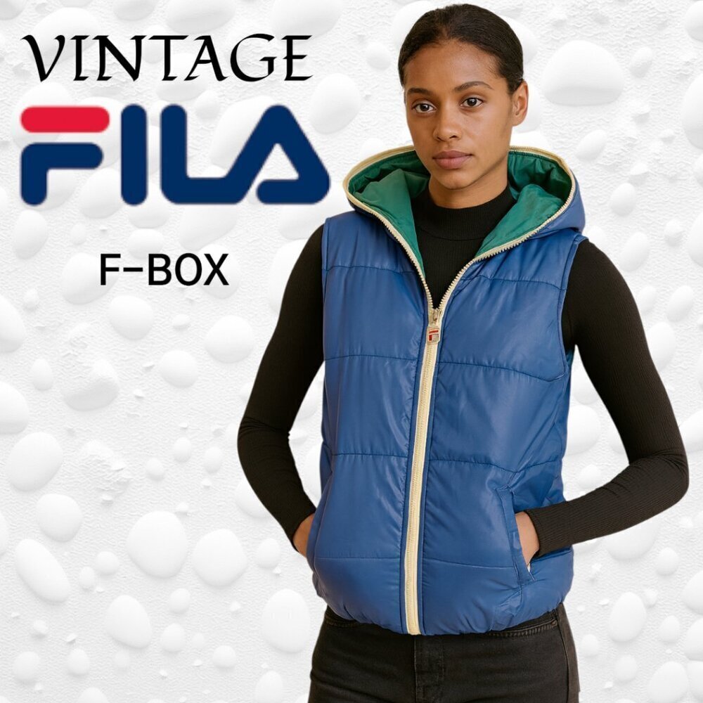 Vintage FILA F-BOX Hooded Puffer Vest – Size L (Fits M/L)
